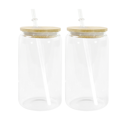 CN Warehouse RTS 12oz Sublimation Clear Glass Jar with Bamboo Lid