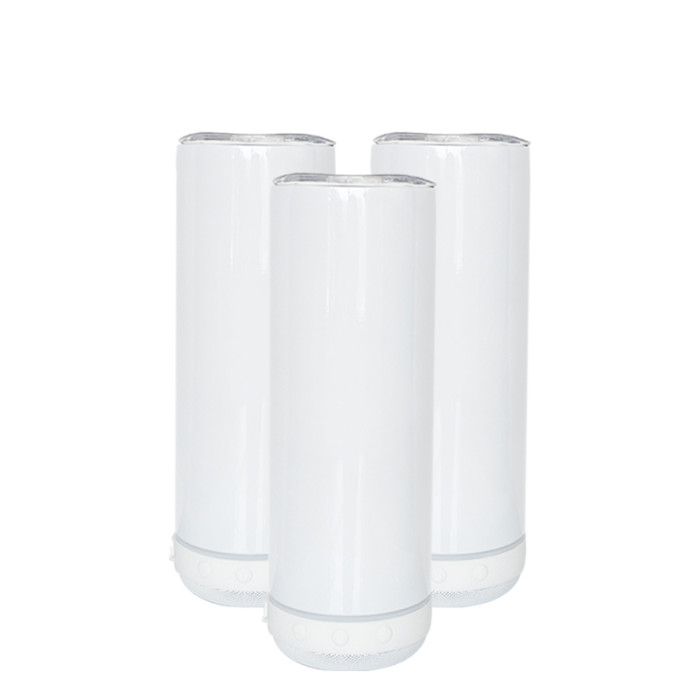 RTS 20oz straight sublimation white color speaker tumbler with plastic straw