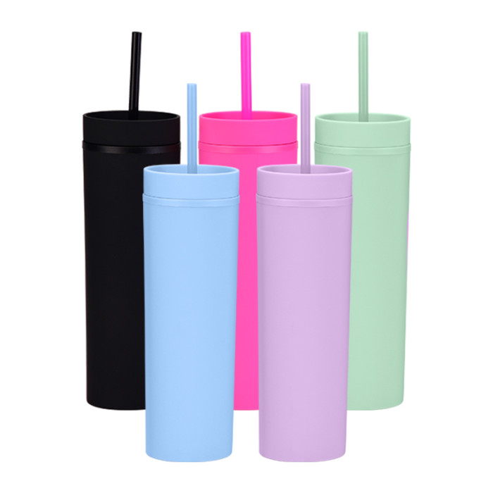 RTS USA warehouse Matte Painting 16oz plastic cup tumbler with straw