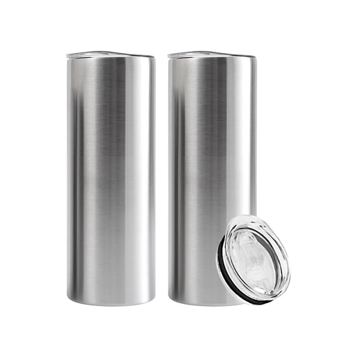US warehouse RTS 20oz sublimation silver stainless steel skinny tumbler with plastic straw
