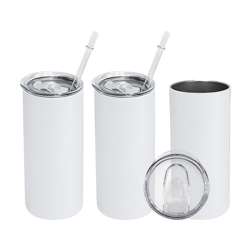 US Warehouse 25pcs15oz white sublimation straight stainless steel skinny tumbler with plastic straw
