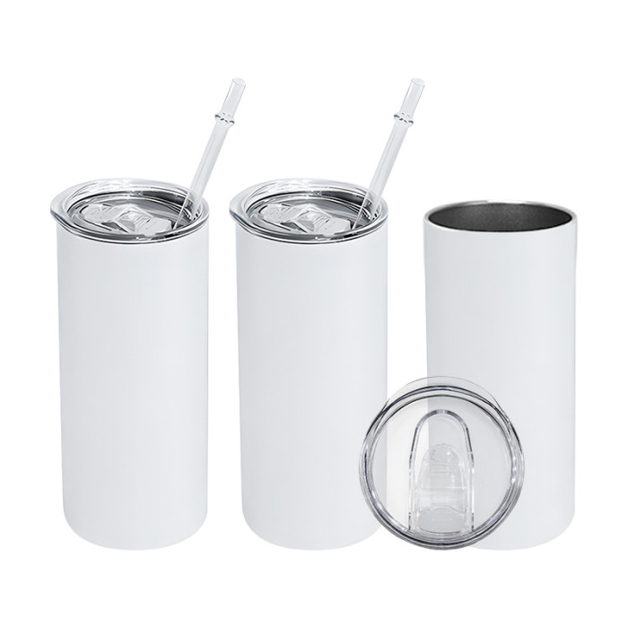 US Warehouse 25pcs15oz white sublimation straight stainless steel skinny tumbler with plastic straw