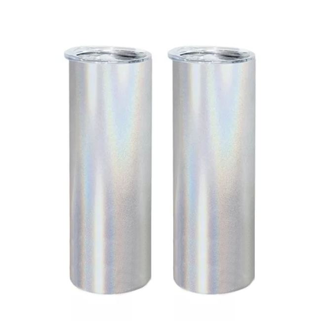US Warehouse RTS 20oz Holographic/Shimmer Sublimation Straight Skinny tumbler with Plastic Straw