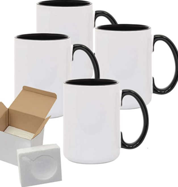 US warehouse 15oz interior colored handle ceramic mug