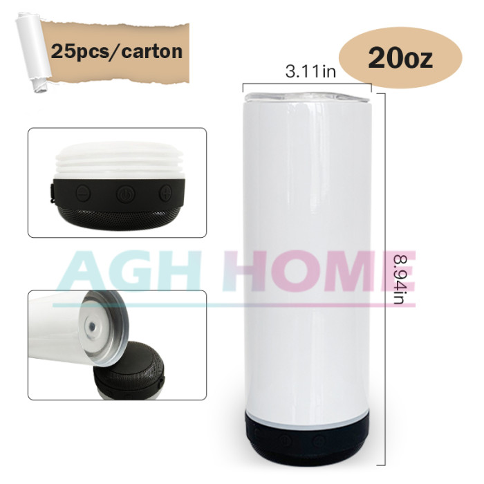 US warehouse RTS 20oz sublimation black speaker bottom tumblers with straw