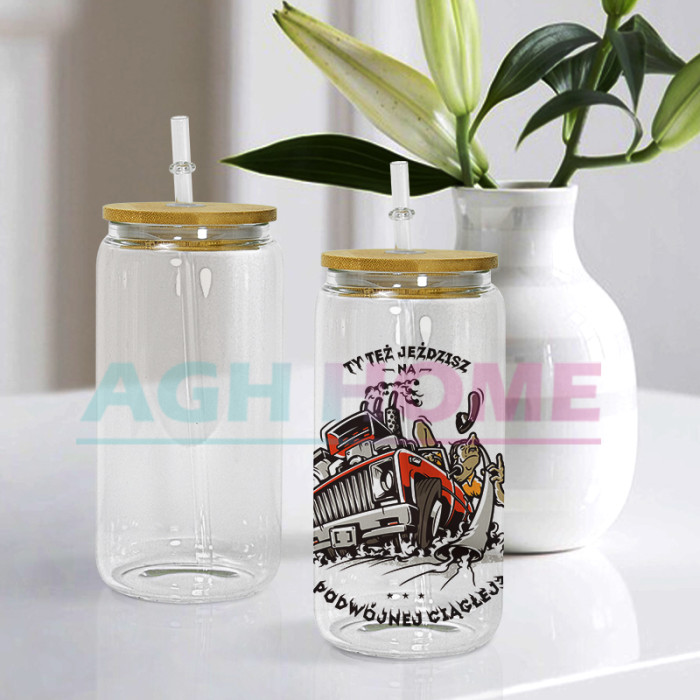 US Warehouse RTS 50pcs 16oz Sublimation Clear Glass Jar with Bamboo Lid and Straw