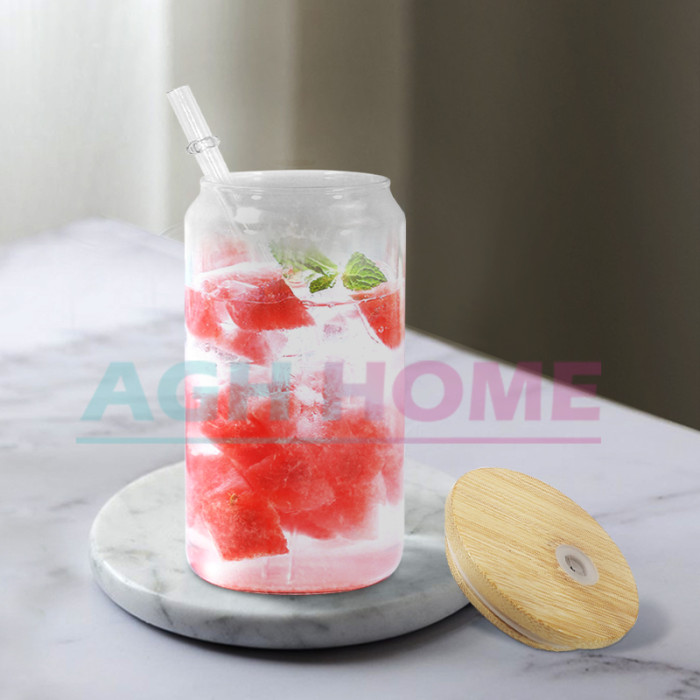 US Warehouse RTS 16oz Sublimation frosted glass cup with bamboo lid and plastic straw