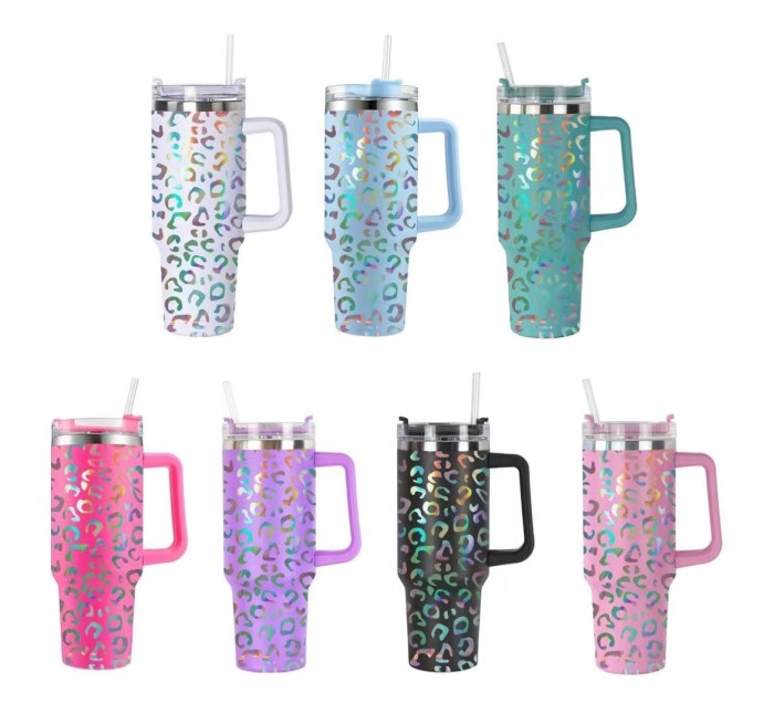 China warehouse 40oz holographic leopard mugs assorted colors