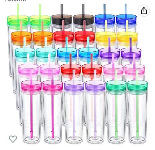 China warehouse 16oz Clear Acrylic Tumbler with Colorful Lid and Straw