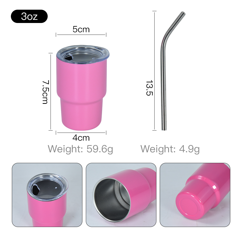US Shipping 50/100 Pack Wholesale Mini 2 oz Stainless steel Shot Glass  Tumbler Sublimation Vacuum Insulated Double Walled With Stainless Steel  Straw