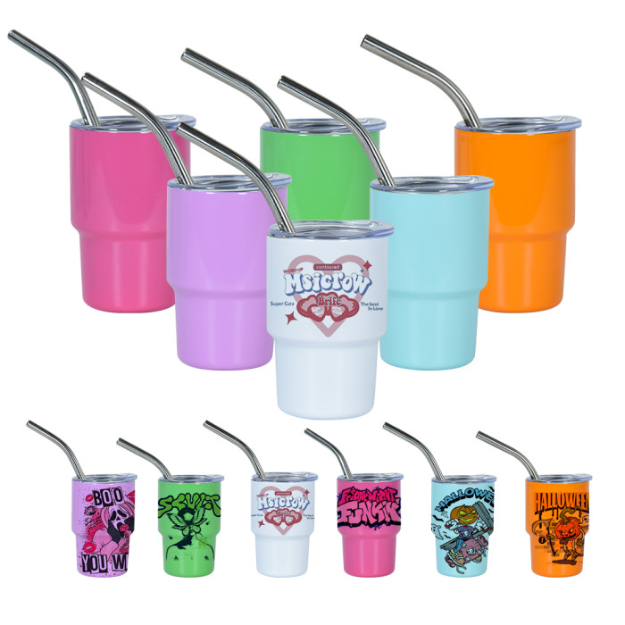 US$ 154.00 - China warehouse RTS 3oz sublimation mini shot glass tumbler  with metal straw mixed colors 108pcs 