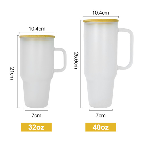 USA warehouse 40oz sublimation clear/frosted glass handle mug with straw