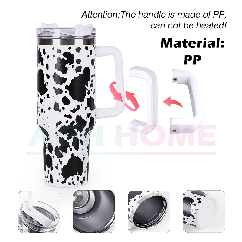 Cow Print 40oz Tumbler with Handle Stainless Steel Travel Mug  Non-Sublimation