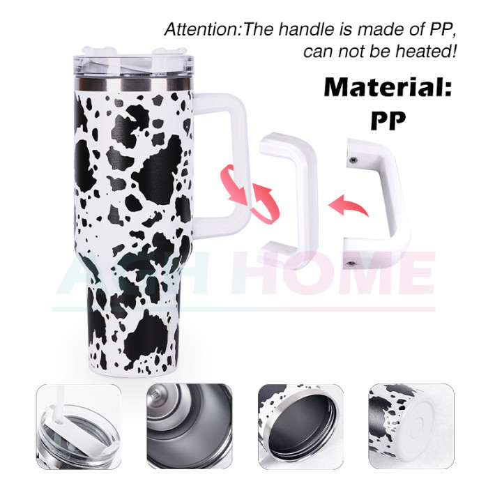 China warehouse 40oz powder coated 5D cow print tumbler with handle H1.0