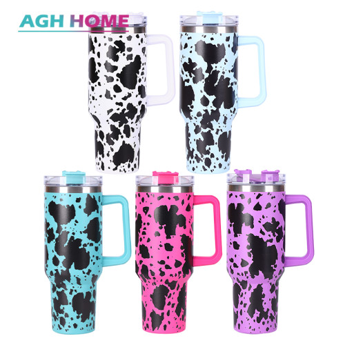 China warehouse 40oz powder coated 5D cow print tumbler with handle H1.0