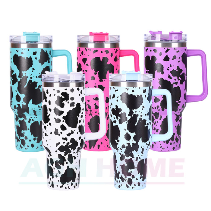 China warehouse 40oz powder coated 5D cow print tumbler with handle H1.0