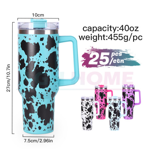 China warehouse 40oz powder coated 5D cow print tumbler with handle H1.0