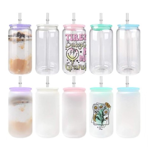 China warehouse 16oz glass jar with colorful lids 50pcs/case