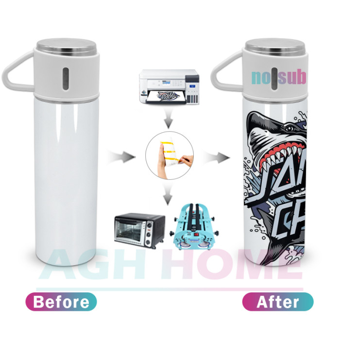 US Warehouse Sublimation White Stainless Steel Insulated Water Bottle with Three Cups 500ml 24pcs/CTN