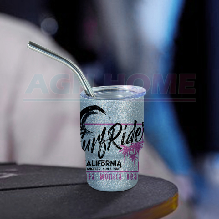 China warehouse RTS 3oz Sublimation White Glitter Shot Glass Tumbler with metal straw