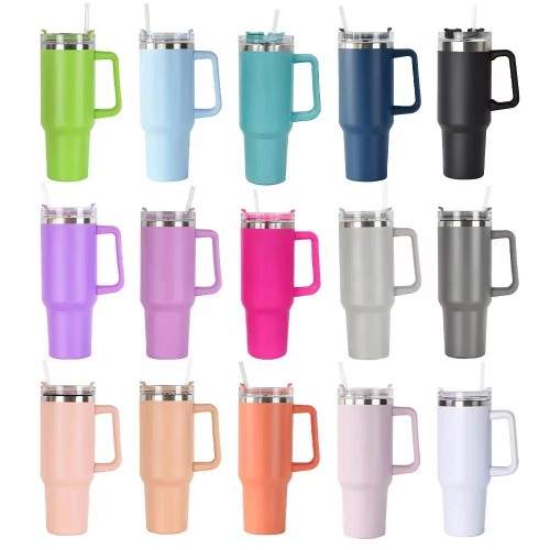 China warehouse powder coated solid color 1.0 dupes mug with straw