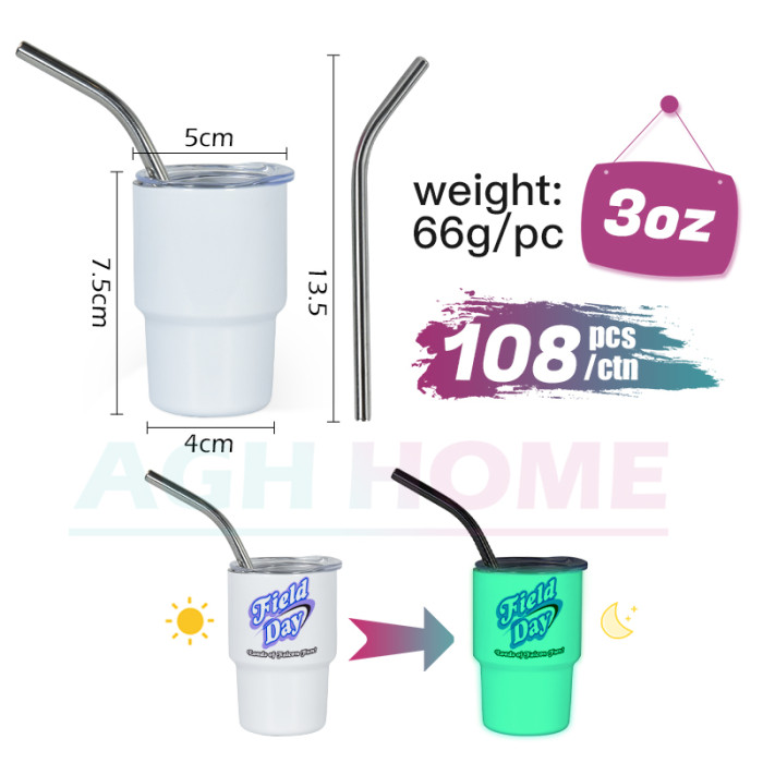 USA Warehouse RTS 3oz Sublimation White to Green Glow in the dark Shot Glass Tumblers 108PCS