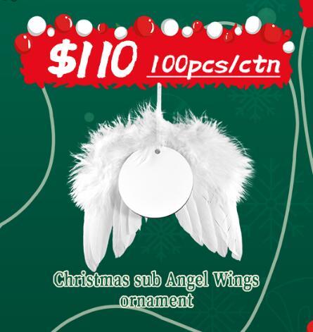 US warehouse sublimation mdf Angel Wings Christmas Ornaments 70*70mm
