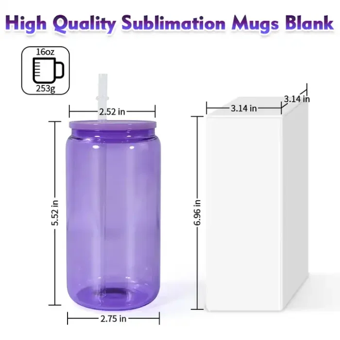 50pcs US Warehouse CLEARANCE 16oz Sublimation Colorful Glass beer can with Colorful Plastic lids