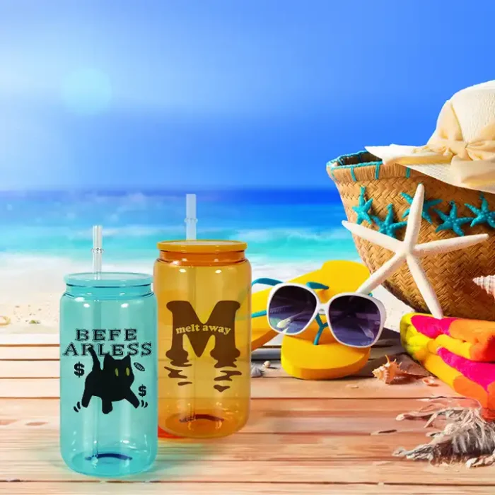 50pcs US Warehouse CLEARANCE 16oz Sublimation Colorful Glass beer can with Colorful Plastic lids