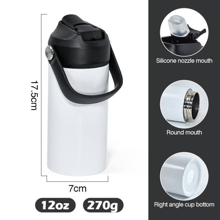 RTS USA warehouse 12oz flat edge sublimation tumbler flip top kid vacuum flask water bottle with handle