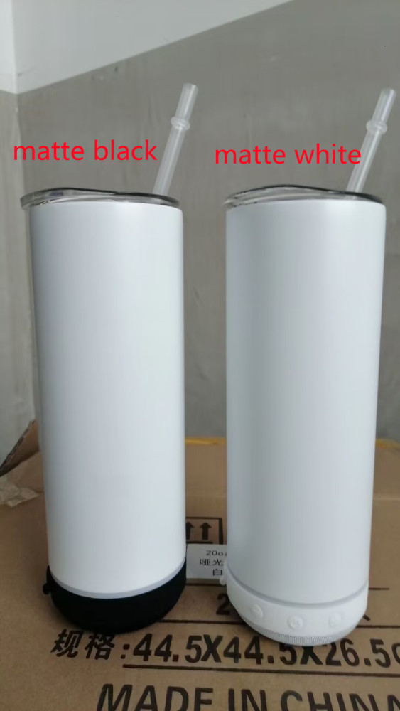 US warehouse RTS 20oz sublimation matte white speaker bottom tumblers with straw 25pcs/case