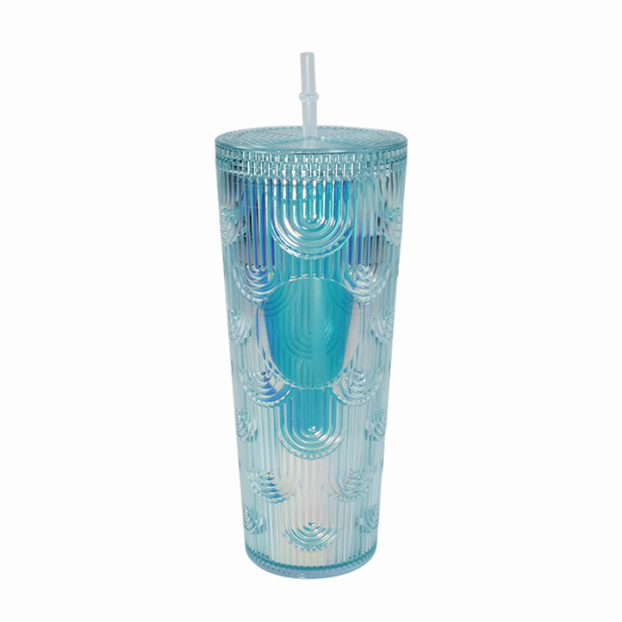 RTS US warehouse 24oz double wall studded colorful plastic cups with straw and lid  24pcs/carton