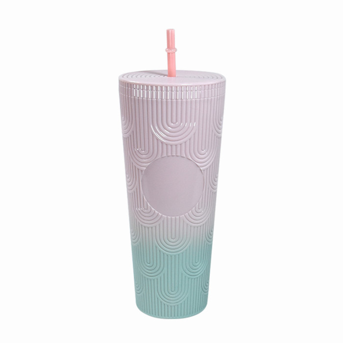 RTS US warehouse 24oz double wall studded colorful plastic cups with straw and lid  24pcs/carton