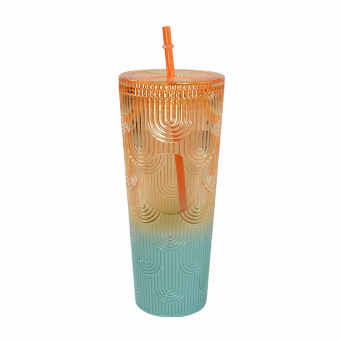 RTS US warehouse 24oz double wall studded colorful plastic cups with straw and lid  24pcs/carton
