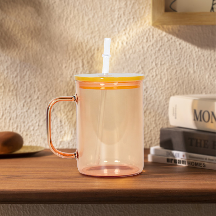 USA Warehouse 17oz Colorful Sublimation Blank Glass Mug With Handle and Colorful Plastic Lid