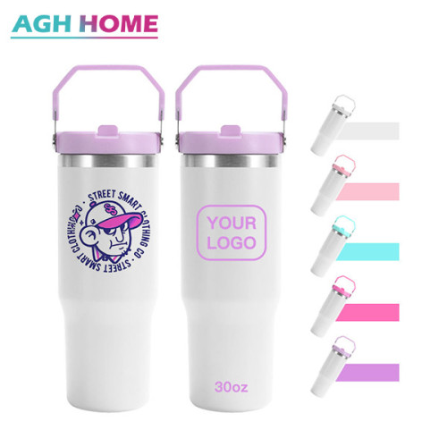 [China warehouse] 30oz sublimation white tumbler with colorful portable handle (mixed color) 25pcs/carton
