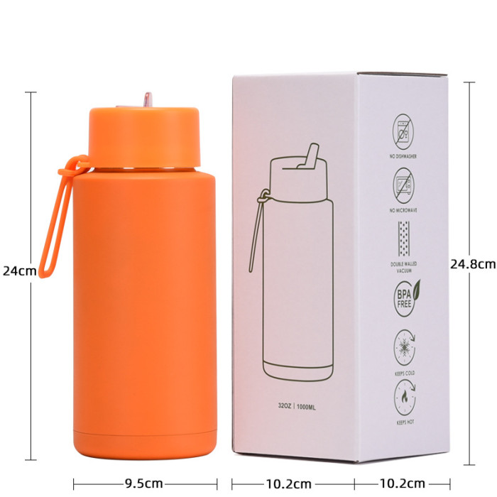 [China warehouse] 34oz/1000ml US style stainless steel water bottle with portable handle (mixed color) 25pcs/carton