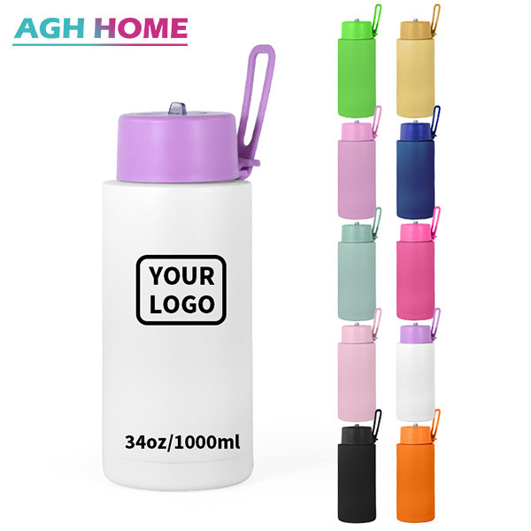 [China warehouse] 34oz/1000ml US style stainless steel water bottle with portable handle (mixed color) 25pcs/carton