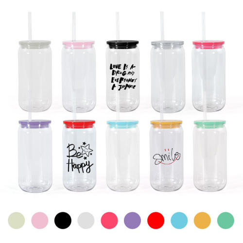US Warehouse RTS 16oz Clear Plastic Colorful Jar with Colorful Plastic lids  50pcs/Carton