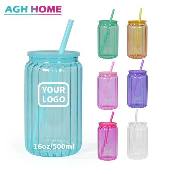 USA warehouse new design 16oz single wall sublimation Ribbed inner wall glass can 25pcs/carton