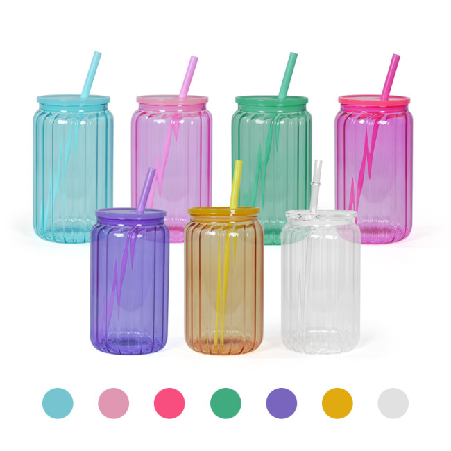 USA warehouse new design 16oz single wall sublimation Ribbed inner wall glass can 25pcs/carton