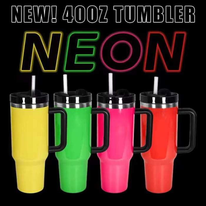US warehouse 40oz sublimation neon color tumbler with handle 20pcs/carton