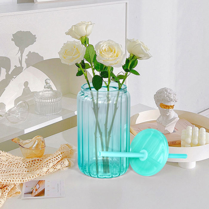 USA warehouse new design 16oz sublimation single wall gradient color Ribbed inner wall glass can 25pcs/carton