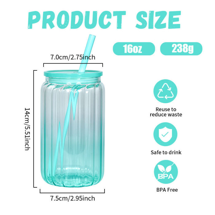 USA warehouse new design 16oz sublimation single wall gradient color Ribbed inner wall glass can 25pcs/carton