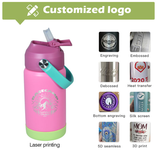 US warehouse 12oz stainless steel colorful powder coated kids water bottle with portable handle and rubber bottom (mixed color) 25pcs/carton