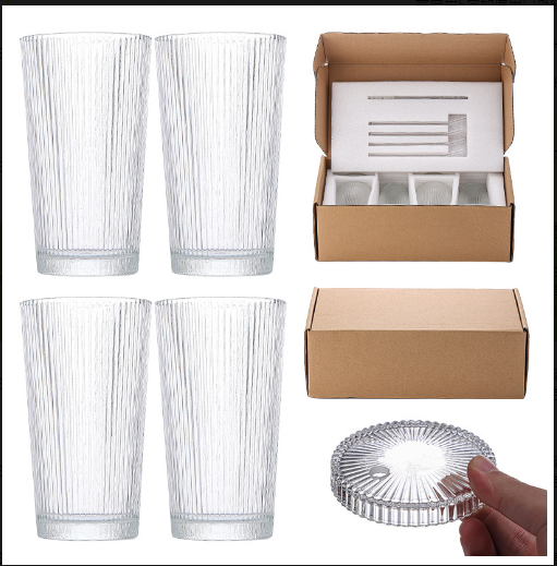 US warehouse 12oz vertical stripe clear glass cups gift set(non sublimation) 4pcs/set