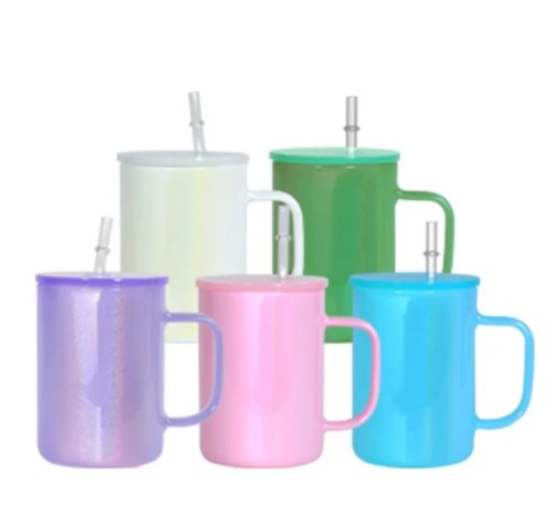 CN warehouse colorful 17oz shimmer sublimation glass cups with handle  25pcs/carton