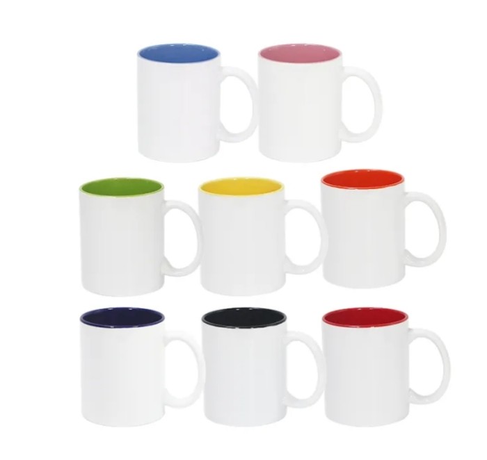 11oz mix colored inner ceramic mug with white handle 24pcs/case