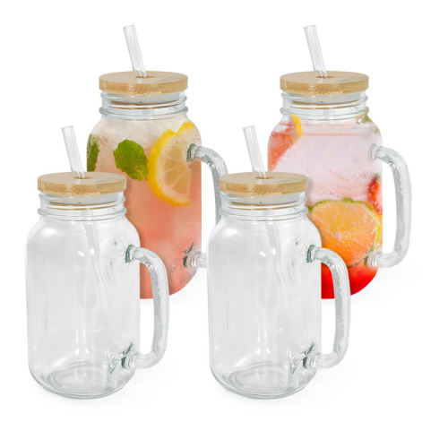 CN warehouse 24oz Glass Mason Jars with Handle  4 Pack carton
