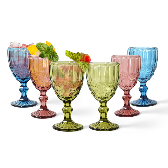 RTS US warehouse 330ml Glass embossed snake Goblet 6pcs/case mixed colors